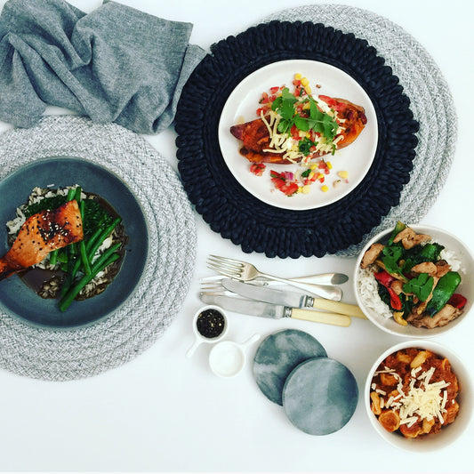 Teriyaki Salmon, Mexican Sweet Potato, Tortellini Bolognese, Chicken & Cashew Stir Fry.